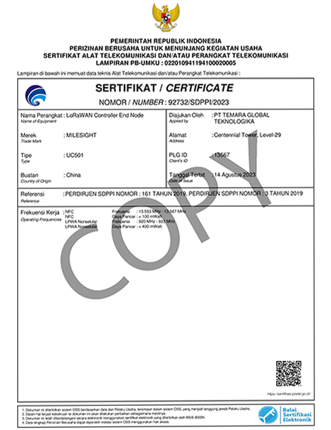 Type Approval (SDPPI Certification) for LoRaWAN Node Device Controller