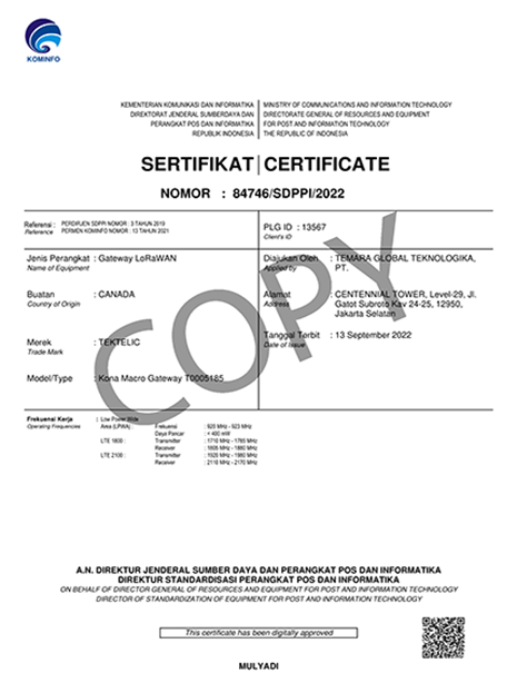 Type Approval (SDPPI Certification) for LoRaWAN Gateway